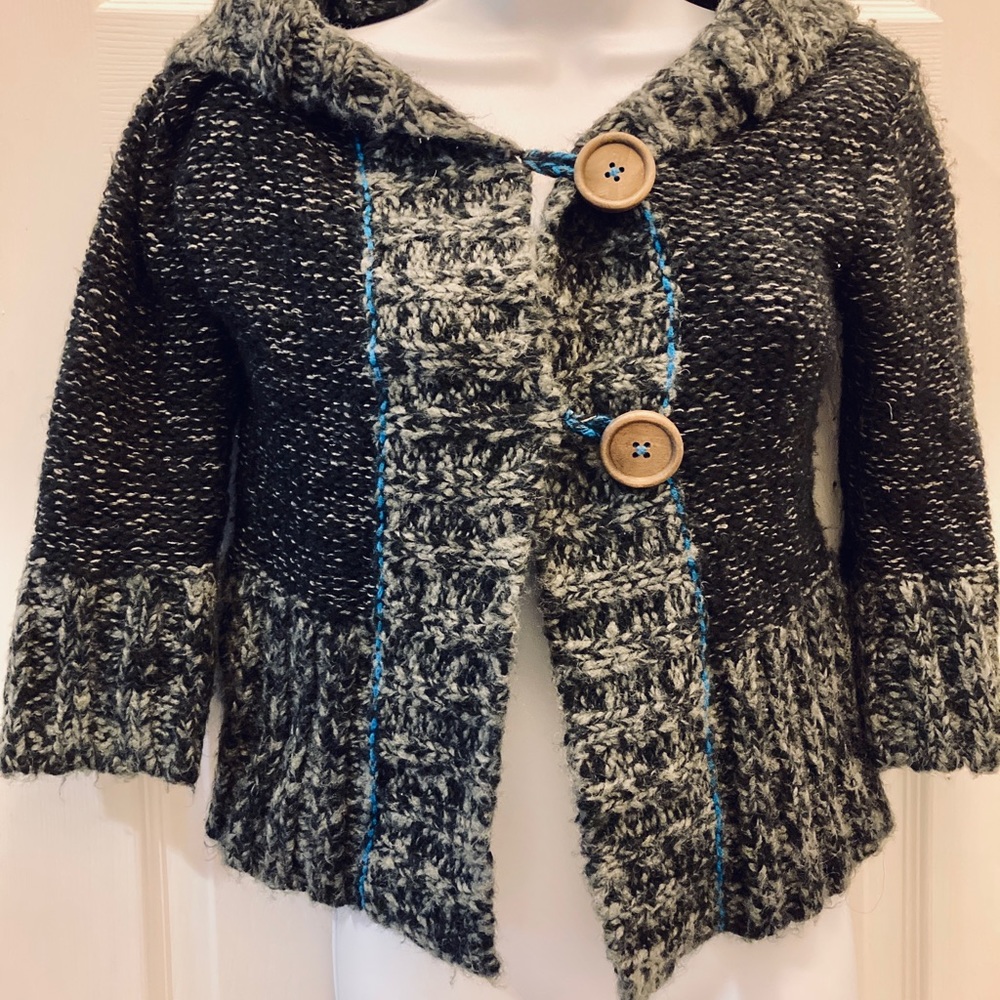Free People Gray with Hood and Blue Trim XS sweater